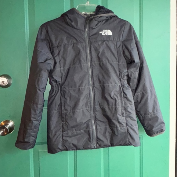 The North Face girls size large 12 reversible charcoal coat - Picture 7 of 11